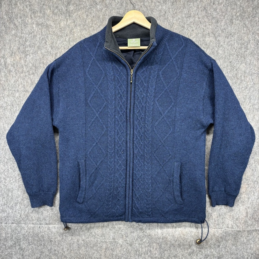 Aran Woolen Mills Full Zip Sweater‎ Jacket Men's Medium Fisherman Knit Blue